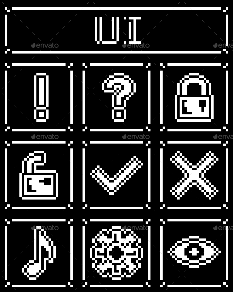 Monochrome Black And White Pixel Art Icons Set, Game Assets | GraphicRiver